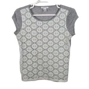 Liz Claiborne Woman’s‎ Size Large Heather Gray Lace Lined Short Sleeve Shirt